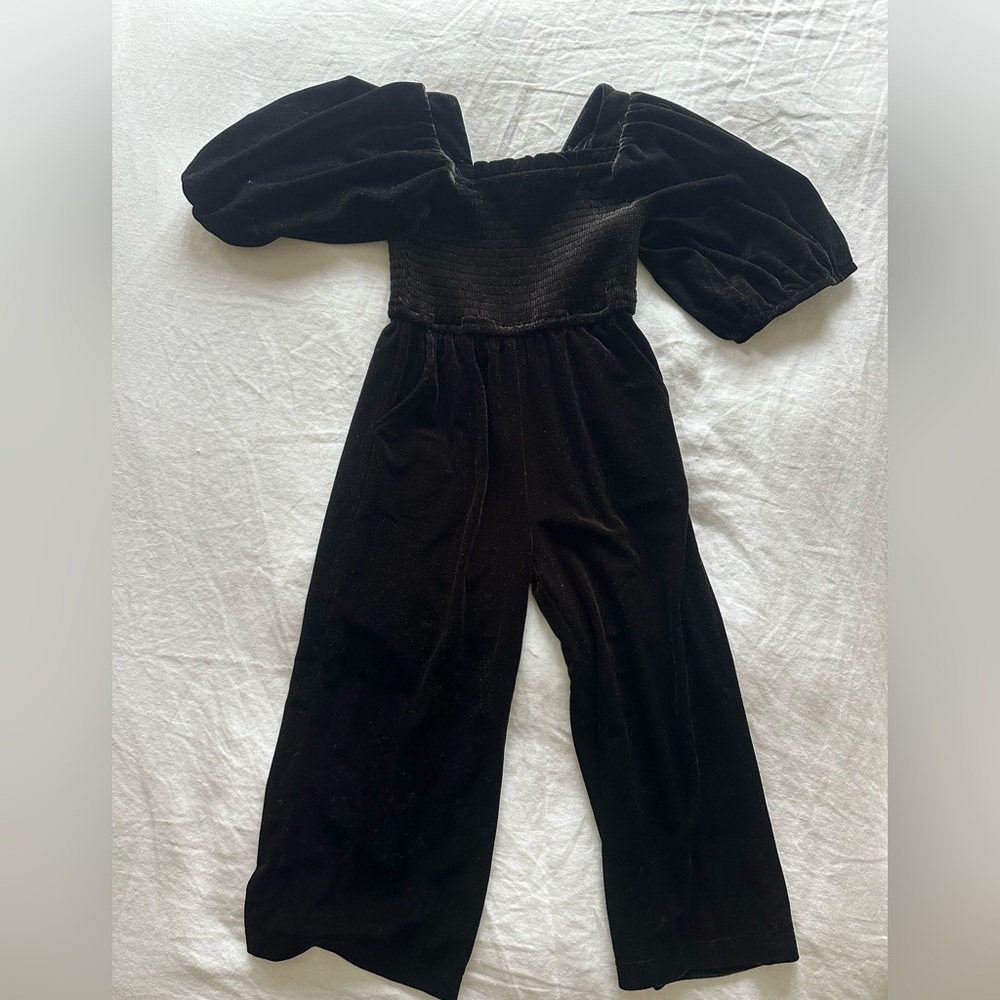 Ivy City Black Velvet Puff-Sleeve Jumpsuit